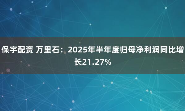 保宇配资 万里石：2025年半年度归母净利润同比增长21.27%